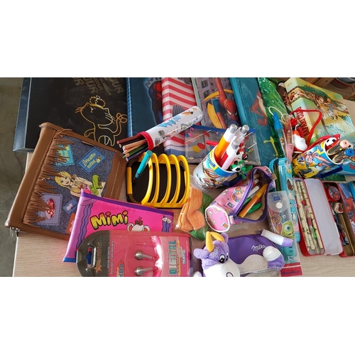 62 - Large Collection of Children's Stationary; Pencil Cases, Folders, Pens, Erasers, Rulers, Mugs, Organ... 