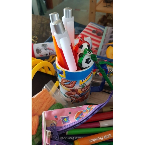 62 - Large Collection of Children's Stationary; Pencil Cases, Folders, Pens, Erasers, Rulers, Mugs, Organ... 