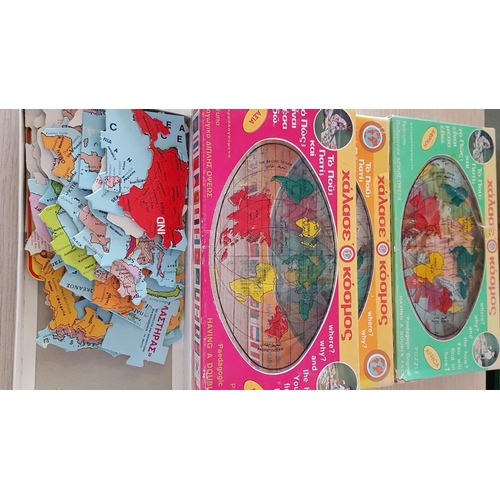 70 - 3 x Paedagogic Original Puzzles; Africa, Asia and Europe, Together with Qty of Building Blocks in Ca... 