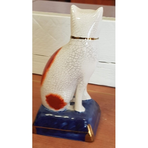 72 - Vintage 'Fitz & Floyd' Staffordshire Style Cat on Blue Cushion Ceramic Figurine, (Approx. H: 18cm)