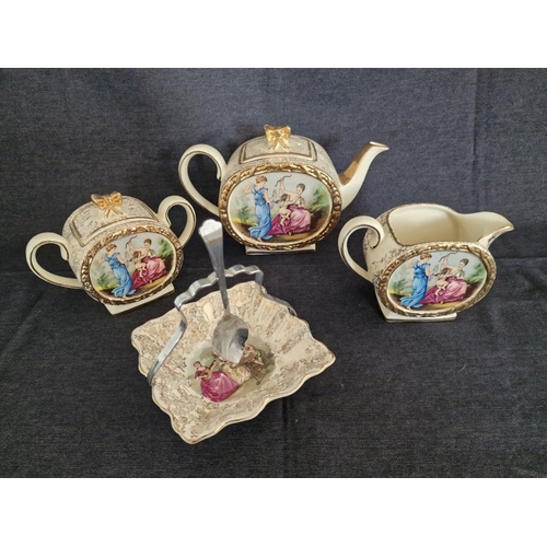 148 - Vintage Sadler (England) 3-Piece Tea Set; Tea Pot, Milk Jug and Lidded Twin Handle Sugar Bowl with G... 