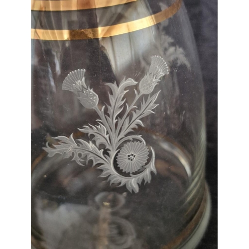 149 - Decorative Lead Crystal Carafe / Decanter with Etched Floral Pattern and Gold Tone Bands, Together w... 