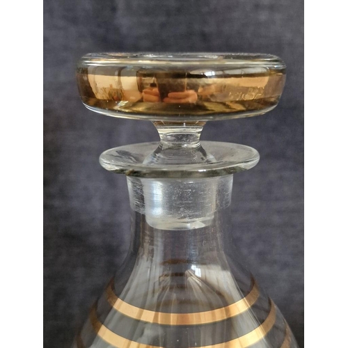 149 - Decorative Lead Crystal Carafe / Decanter with Etched Floral Pattern and Gold Tone Bands, Together w... 