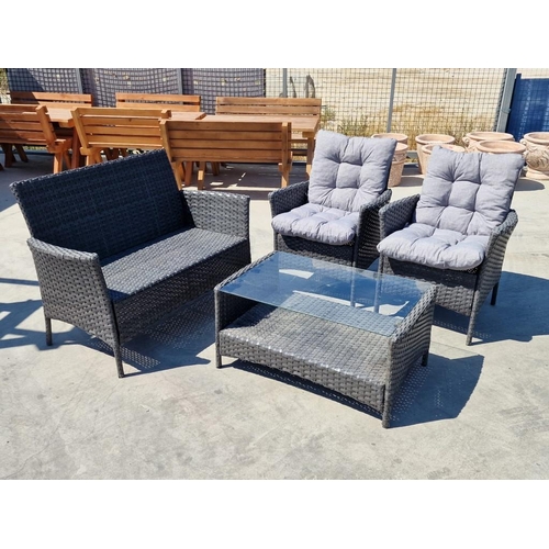 99 - 'Brava' Ratan Garden / Patio Set of 2 Seat Sofa, Pair of Arm Chairs with Additional Seat Cushions an... 