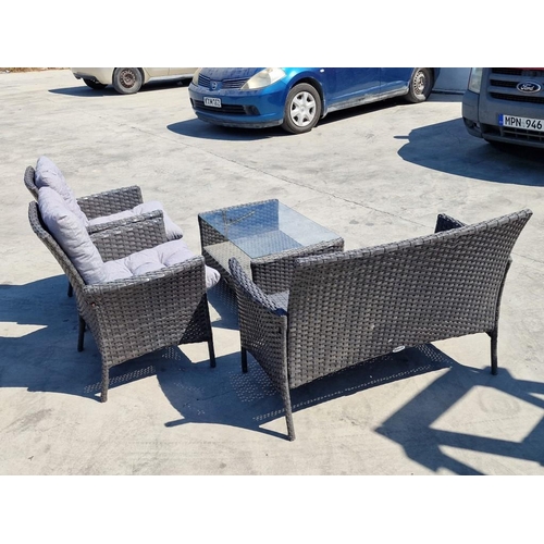 99 - 'Brava' Ratan Garden / Patio Set of 2 Seat Sofa, Pair of Arm Chairs with Additional Seat Cushions an... 