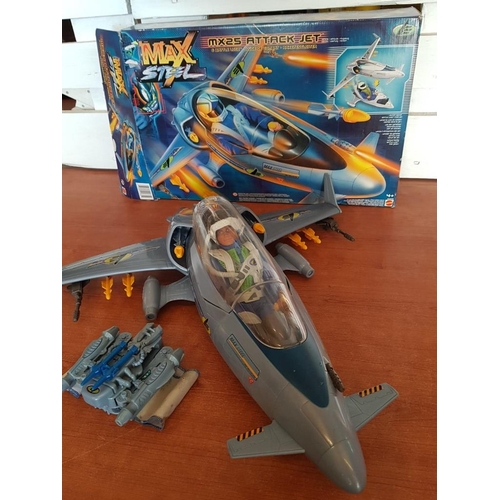 197 - Max Steel MX25 Attack Jet and Battle Luge Retro Toy, (Circa 1999) with Original Box
