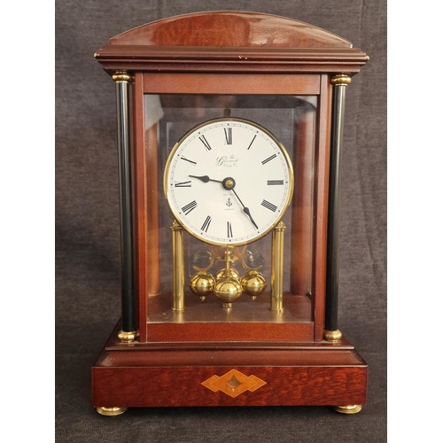 107 - Anniversary / Mantle Clock, 'The Greenwich Clock Co, London', Walnut Effect 4-Glass Case with Brass ... 