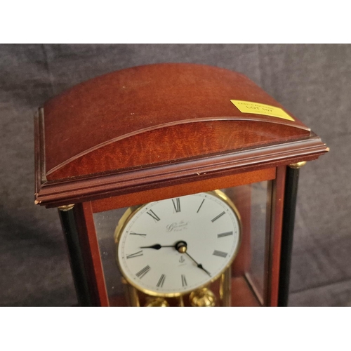 107 - Anniversary / Mantle Clock, 'The Greenwich Clock Co, London', Walnut Effect 4-Glass Case with Brass ... 