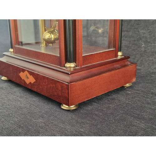 107 - Anniversary / Mantle Clock, 'The Greenwich Clock Co, London', Walnut Effect 4-Glass Case with Brass ... 