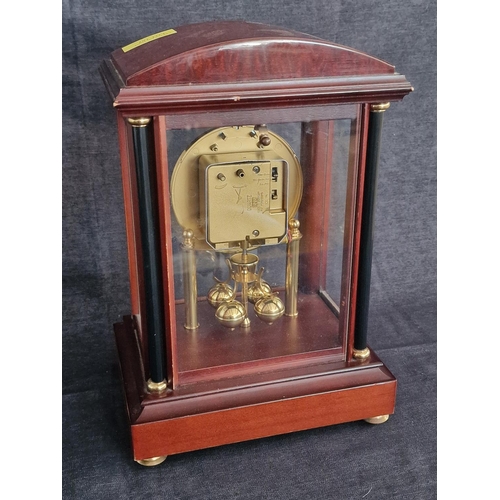 107 - Anniversary / Mantle Clock, 'The Greenwich Clock Co, London', Walnut Effect 4-Glass Case with Brass ... 