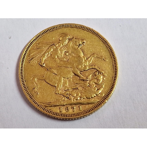 1 - British 1871 Queen Victoria Young Head One Sovereign (Full) Gold Coin, (Approx. 7.98g, Ø: 22mm, 22ct... 