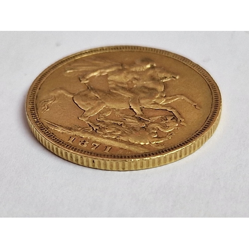 1 - British 1871 Queen Victoria Young Head One Sovereign (Full) Gold Coin, (Approx. 7.98g, Ø: 22mm, 22ct... 