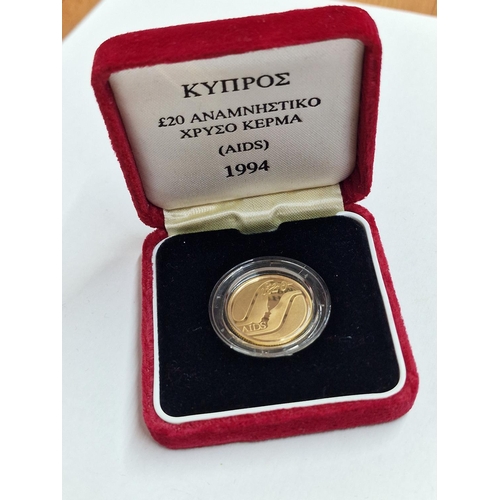 10 - Cyprus Gold Coin; (1994) £20 Proof 'Aids' 22ct Gold, 7.9881g, Ø: 22.05mm, Limited Edition of 4,000 P... 