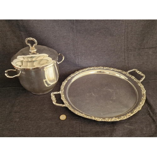 102 - Decorative Twin Handled Round Silver Plated Serving Tray, (Approx. Ø: 36cm, Plus Handles), Together ... 