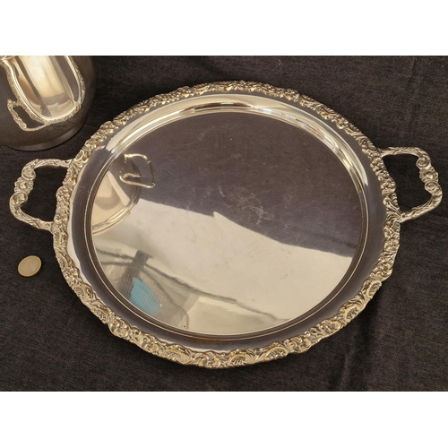 102 - Decorative Twin Handled Round Silver Plated Serving Tray, (Approx. Ø: 36cm, Plus Handles), Together ... 