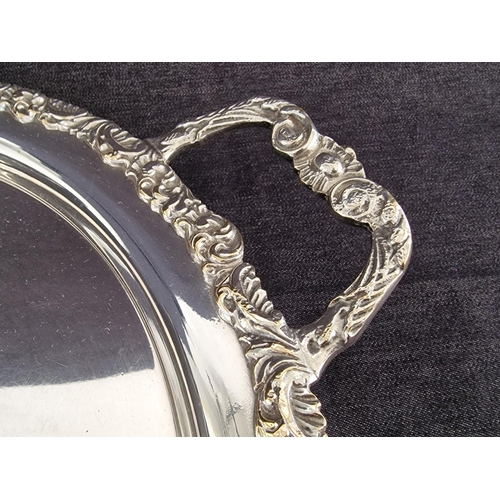 102 - Decorative Twin Handled Round Silver Plated Serving Tray, (Approx. Ø: 36cm, Plus Handles), Together ... 