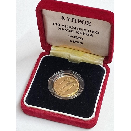 11 - Cyprus Gold Coin; (1994) £20 Proof 'Aids' 22ct Gold, 7.9881g, Ø: 22.05mm, Limited Edition of 4,000 P... 