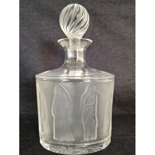 121 - Lalique Crystal, Paris; Frosted Glass Neoclassical Female Figure Whisky Decanter with Spiral Pattern... 