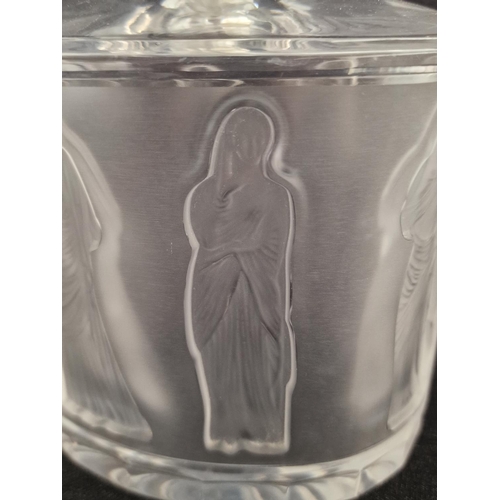 121 - Lalique Crystal, Paris; Frosted Glass Neoclassical Female Figure Whisky Decanter with Spiral Pattern... 