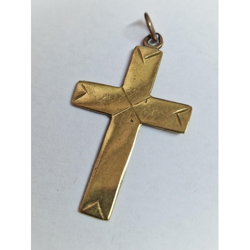 13 - 9ct Gold Cross Pendant, (Approx. H: 40mm, 2.8g)