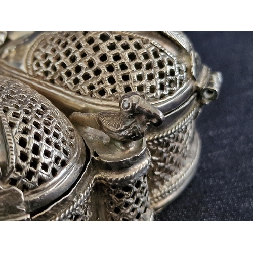 32 - Indian Hand Made Silver 6-Section Kumkum Box / Incense Box / Burner with Filigree Lids and Decorated... 