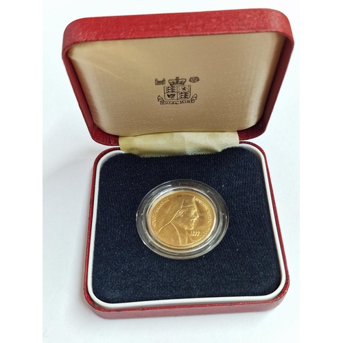 5 - Cyprus 1977 £50 Makarios 22ct Gold Uncirculated Coin in Capsule and Red Colour Presentation Case, (A... 