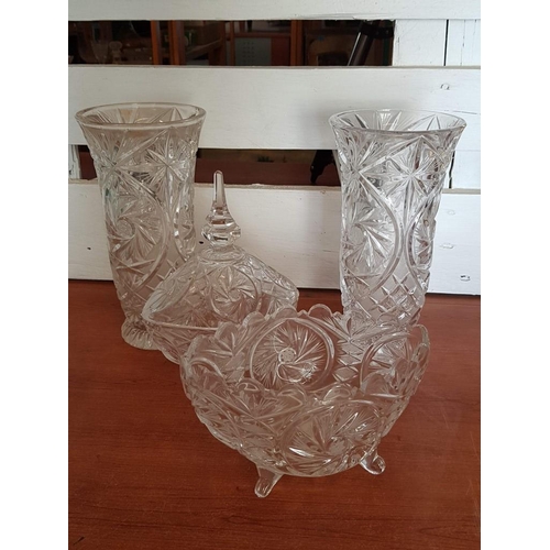 412 - Bohemia Crystal Collection; 2 x Matching Vases (24.cm), Sweet Bowl with Irregular Shape on Small Leg... 