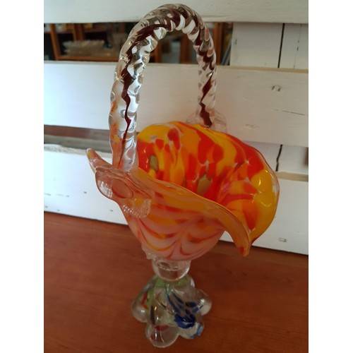 168 - Iconic 80's Multi-Colour Art Glass  Home Decor, (Murano Style); 2 x Baskets (H: 42cm and 36cm) and 2... 