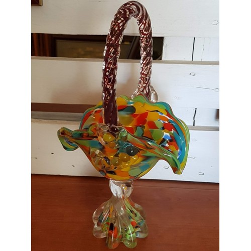 168 - Iconic 80's Multi-Colour Art Glass  Home Decor, (Murano Style); 2 x Baskets (H: 42cm and 36cm) and 2... 