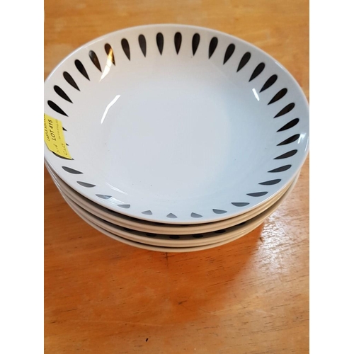 415 - 'Tognana' Black & White Porcelain 6-Place Dinner Set with Ethnic Pattern, (6 x Soup Bowls, 6 x Dinne... 