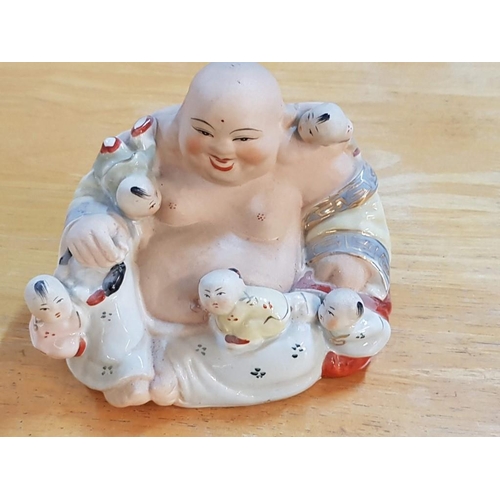 94 - Laughing Buddha with Children, Ceramic Sculpture, (Approx. 14.5 x 10cm)