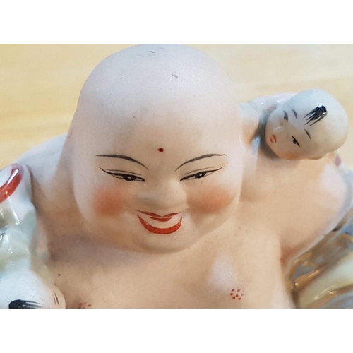 94 - Laughing Buddha with Children, Ceramic Sculpture, (Approx. 14.5 x 10cm)