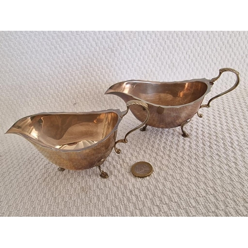 104 - Matching Pair of Sterling Silver Cream Jugs, 3-Footed, (Approx. H: 8cm, L: 16cm Overall, Total Weigh... 