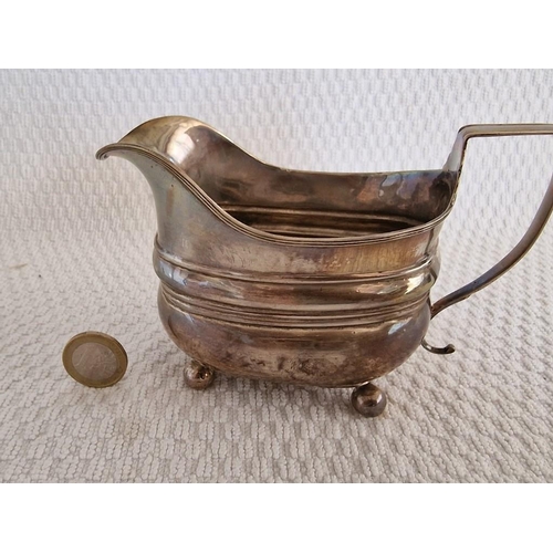 106 - Antique Georgian Style Sterling Silver Cream Jug with 4-Bun Feet, (Approx. L: 14cm, H: 9cm Overall, ... 