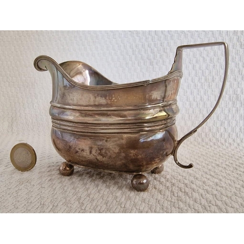 106 - Antique Georgian Style Sterling Silver Cream Jug with 4-Bun Feet, (Approx. L: 14cm, H: 9cm Overall, ... 