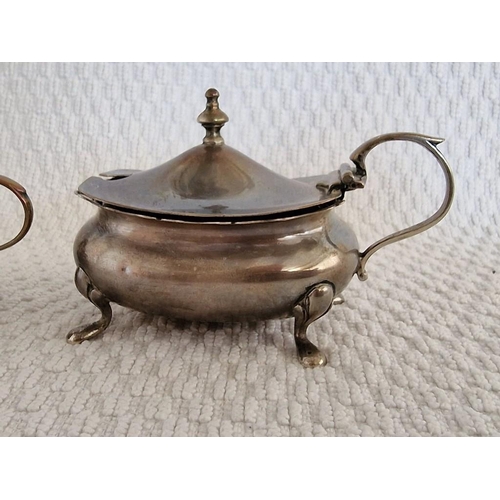 107 - 2 x Antique Sterling Silver Lidded Condiment Dishes / Mustard Pots with Cobalt Blue Glass Liners (Ap... 