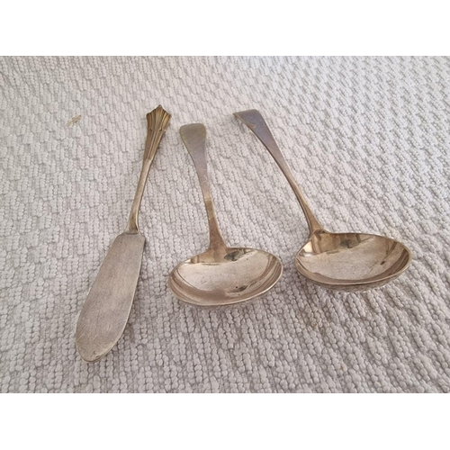 108 - Sterling Silver Butter Knife and 2 x Spoons, (Approx. Knife L: 13cm, Total Weight 57g), (3)