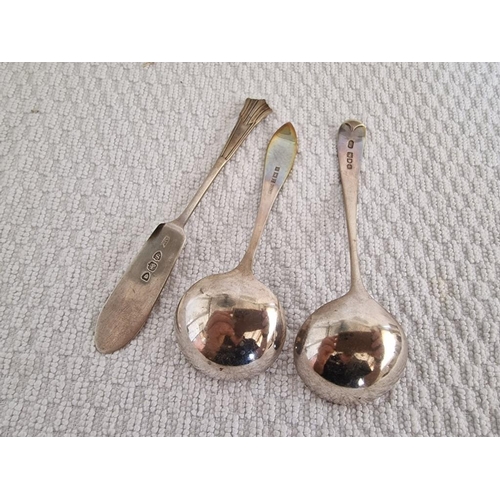 108 - Sterling Silver Butter Knife and 2 x Spoons, (Approx. Knife L: 13cm, Total Weight 57g), (3)