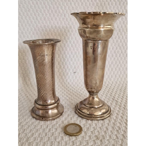 109 - 2 x Decorative Sterling Silver Bud Vase; One with Fluted Top, Other with Hammered Finish, (Approx. H... 