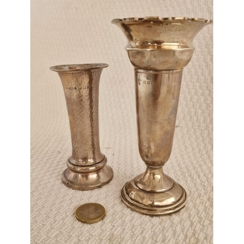 109 - 2 x Decorative Sterling Silver Bud Vase; One with Fluted Top, Other with Hammered Finish, (Approx. H... 