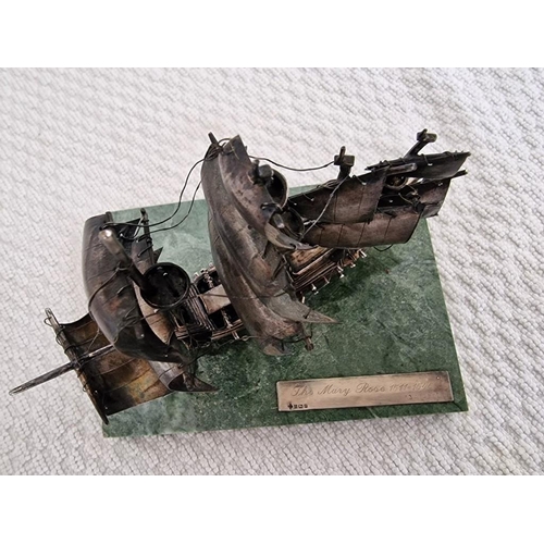 112 - Sterling Silver Model of 'The Mary Rose 1511-1545' Tudor Warship, Mounted on Green Marble Base, Limi... 