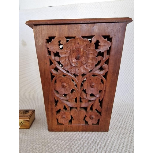 126 - Solid Wood Folding Stool / Basket with Fretwork, Possibly Indian Rosewood, (Approx. 25.5 x 24.5 x 31... 