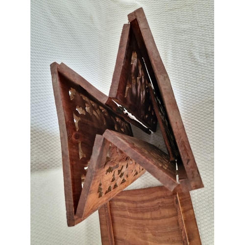 126 - Solid Wood Folding Stool / Basket with Fretwork, Possibly Indian Rosewood, (Approx. 25.5 x 24.5 x 31... 