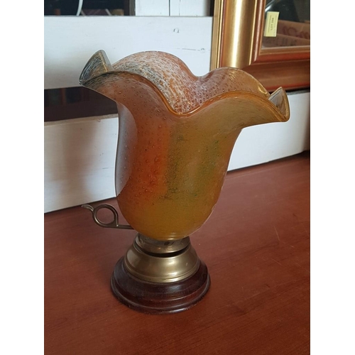 440 - Vintage Candle Holder, Wood & Brass Base with Coloured Glass Shade, (Approx. H: 23.5cm)