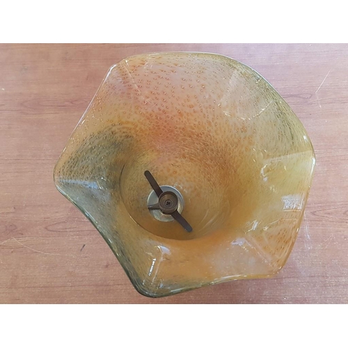 440 - Vintage Candle Holder, Wood & Brass Base with Coloured Glass Shade, (Approx. H: 23.5cm)