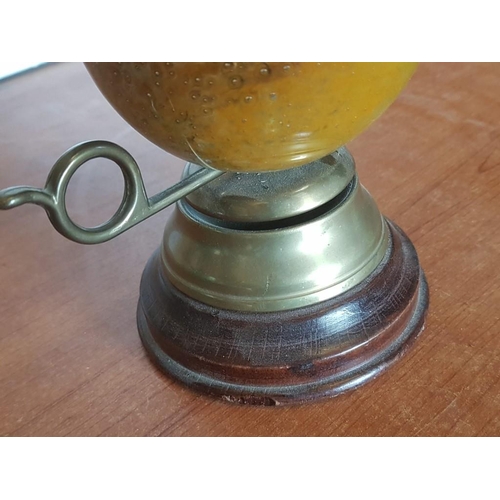 440 - Vintage Candle Holder, Wood & Brass Base with Coloured Glass Shade, (Approx. H: 23.5cm)