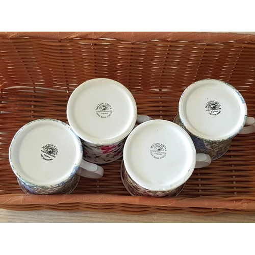 416 - Set of 4 x 'Micton, Staffordshire' Porcelain Mugs in Wicker Basket / Holder, Made in England