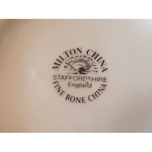416 - Set of 4 x 'Micton, Staffordshire' Porcelain Mugs in Wicker Basket / Holder, Made in England