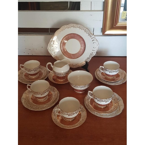 418 - Antique Fine Bone China 'Milford, Salisbury' Tea / Coffee Set with Highly Ornate Gold Rim and Pink B... 