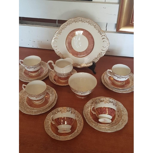 418 - Antique Fine Bone China 'Milford, Salisbury' Tea / Coffee Set with Highly Ornate Gold Rim and Pink B... 